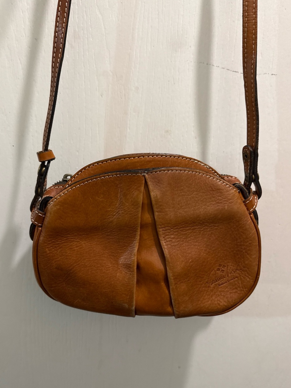 Patricia Nash Tan Brown Leather Pleated Crossbody Bag